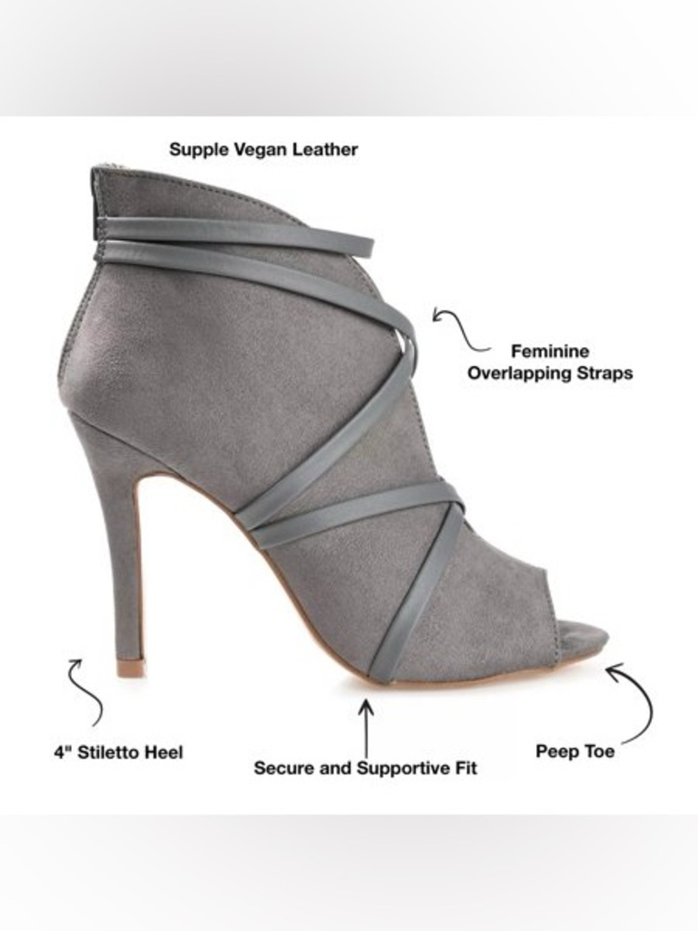 Journee Samara Bootie Gray Peep-Toe Stiletto Bootie